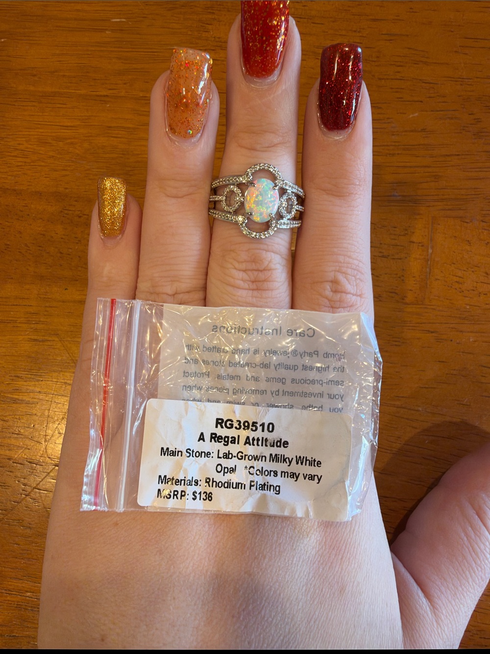 A Regal Altitude Lab-Grown Milky White Opal Ring - Silver Rhodium Finish